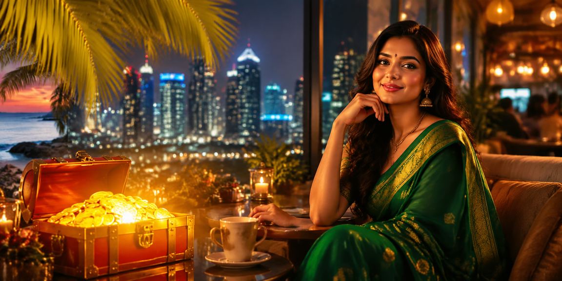 Woman registering on 1202 betting platform in traditional saree